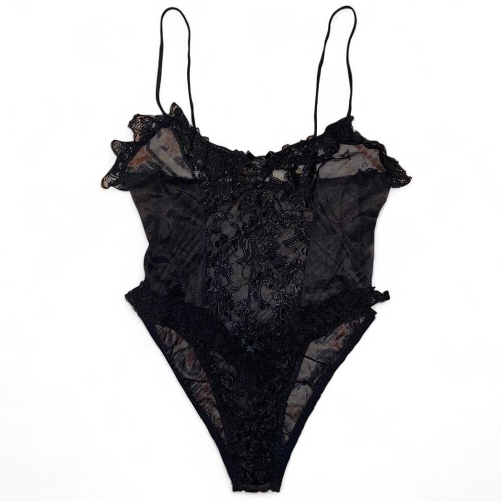 80s/ 90s black mesh lace bodysuit, size S